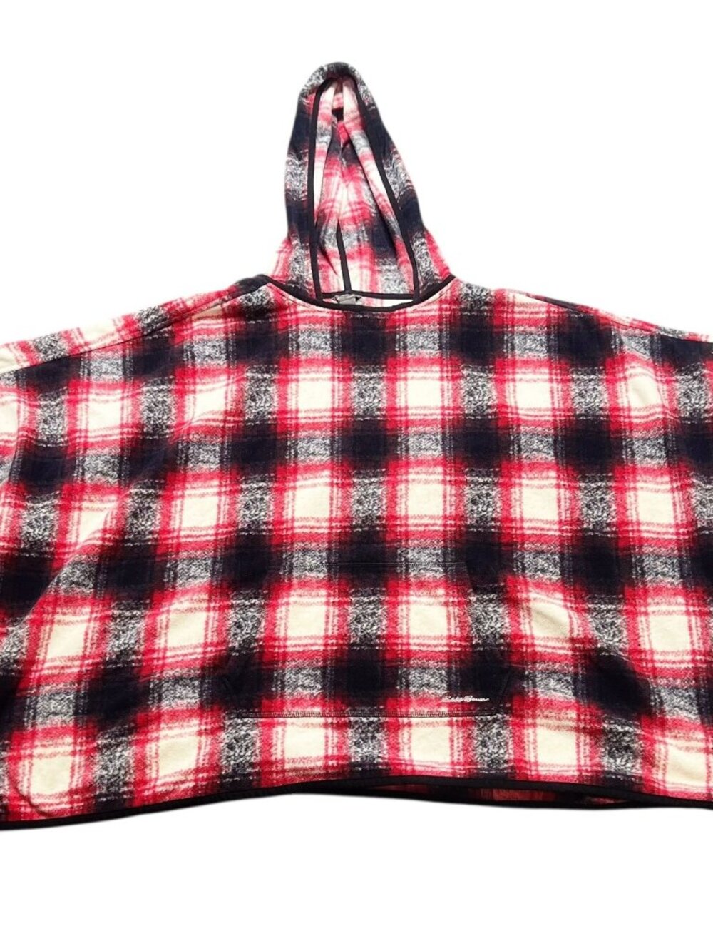Eddie Bauer Poncho Top Womens Size M/L Petite Red White Black Plaid Hooded